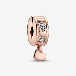 Infinite Hearts Sparkling Dangling Clip Charm Pandoras Rose Gold Charms Set Snake Chain Bracelet Making Crystal Clips Girlfriend Gift Original Box TOP quality