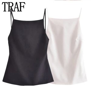 TOPS TRAF BLACK BACKLESS TOP Women White Sleeveless Cami Top Party for Woman Fashion Summer Sexy Tops Woman 2023 Elegant Woman Top