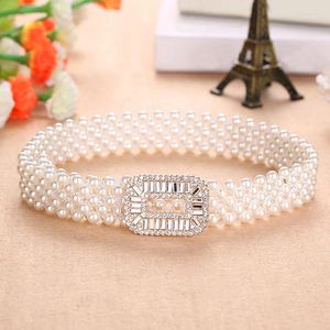 Gürtel Frauen Elegante Imitation Perle Gürtel Mode Weibliche Elastische Mädchen Luxus Designer Kette Kleid Taille Strap Bund Großhandel