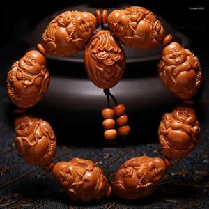 Strand Olive Nut 1.9 Large Seeds Hand Carved Eight-Treasure Buddha Beads Maitreya Bracelet