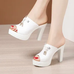 Slippers Plus Size 32-43 Strap Bow Block High Heels Shoes Women Summer 2024 Thick Sole Platform Slides For Office Model Wedding