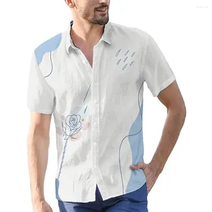 Camisas casuais masculinas flor e chuva impressão digital bloco de cores manga curta botão para baixo camisa diária verão resort férias roupas masculinas