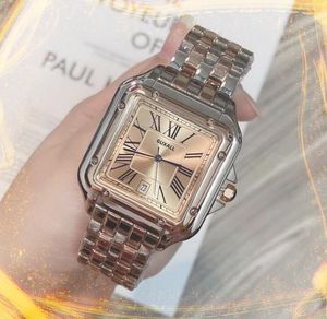 Super qualidade quadrado romano tanque dial relógios de luxo pulseira de couro de aço inoxidável data automática movimento quartzo relógio diário à prova d'água todo o crime pulseira relógio presente