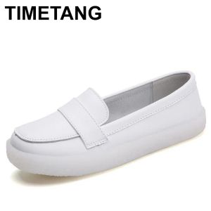 Stivali Timetang Cowhide Women Flats Scarpe Sneaker Casuali Sneakers White Nurse Stipk On Moafrers Scarpe single calzature femminile Spring