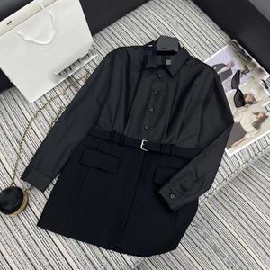 2024 Spring Black Women's Dwie kawałki Designer Designer Long Rleeves Lapel Scyk Buttons Women Bluzka i spódnice z paskiem Set 31728