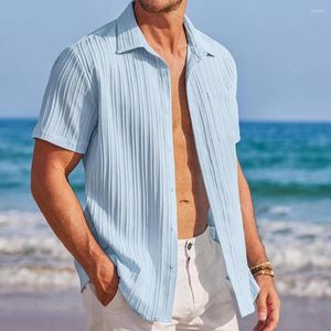 メンズカジュアルシャツルースフィットメンシャツスタイリッシュな夏のターンダウンカラーの短袖