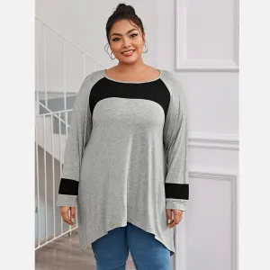 Üstler artı boyutu asimetrik gündelik hi düşük bluz kadınlar uzun kollu siyah ve gri moda bahar sonbahar uzun üstleri tunik 5xl 6xl 7xl