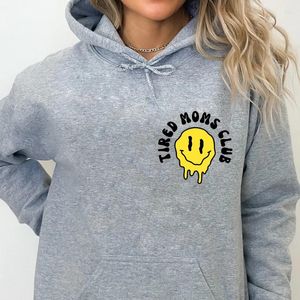 Womens Hoodies Tired Moms Club Pocket Hoodie Sarcastic Mothers Day Gift Hooded Sweatshirt Trendy Women Long Sleeve Jumper Motherhood