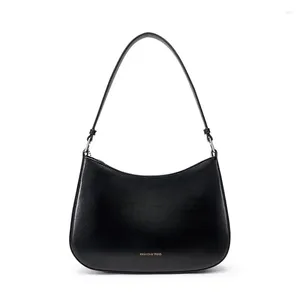 Drawstring 2024 Lady Genuine Leather Underarm Bag Fashion Single Shoulder Simple Solid Color Bags Elegant Women Handbags Black