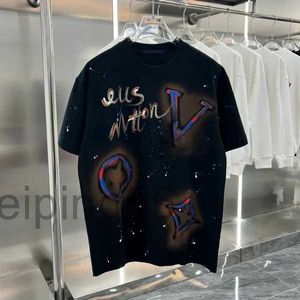 Camiseta masculina de algodão de verão solta casual, l manga curta, v carta impressão, hip hop streetwear roupas camiseta designer carta pintura a óleo graffiti manga curtao2q7