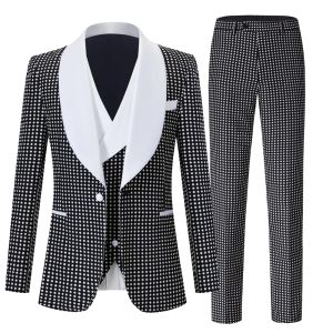 Suits Boutique (Blazer + Weste + Hose) Herrenanzug, Mode, Business, italienischer Stil, gepunktet, elegantes Kleid, bedruckt, schmales Kleid, 3-teilig