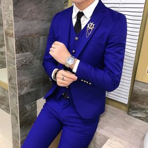 Skjortor Herrdräkter högkvalitativa bröllopsbrudgummen Tuxedos Single Button Slim Fit Business Prom Dress Men's Formal Dress Suits