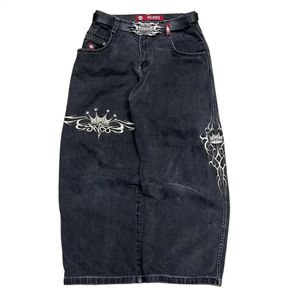 JNCO Jeans Mens Harajuku Retro Hip Hop Skull Embroidery Baggy denim Pants 90s Street Gothic Wide Trousers Streetwear 240304