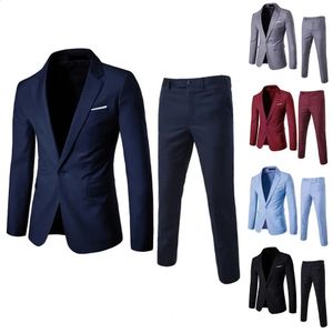 Pantaloni da sposo da sposa Set da abito slim fit Completo da uomo elegante con risvolto da lavoro Cappotto a bottone singolo con per A 240301