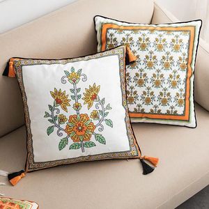 Cuscino Retro Country Arancione Fodera per divano Decorazione Luce di lusso Velluto Morbido Nappe Decorazioni floreali vintage per la casa
