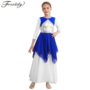 Girl Dresses Kids Girls Lyrical Praise Dance Sleeveless Sequins Irregular Dancewear Worship Church Choir Stage Performance Costume