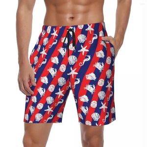 Shorts masculinos verão ginásio estrela do mar impressão surf vermelho azul listra padrão placa calças curtas havaí secagem rápida troncos de natação tamanho grande