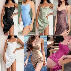 Kvinnors räkor Skin Summer Pendlar Rem Solid ärmlös Sexig rygglös klänning för kvinnor