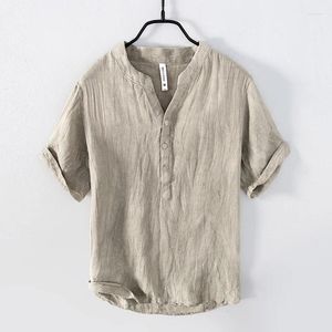 Mäns casual skjortor vintage linne för män pullover premium halv knapp kort ärm mode urban tunt andningsbara lösa topp tees 4xl