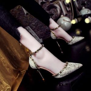 Shoes Ladies High Heels French Style Korean Version of Wild Fashion Stiletto Sexy Word Pointed Single Shoes Rivet Decoration