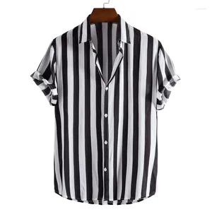 Men's Casual Shirts 2024 Street Simplicity Stripe Print Men Women Fashion Short-sleeved T-shirt Ropa Hombre Daily Lapel Party Tops