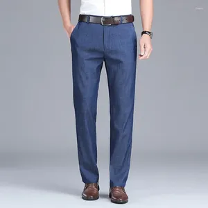 Men's Jeans Summer Thin Middle-Aged High Waist Loose Straight Breathable Cool Office Business Professional Formal Wear Pants