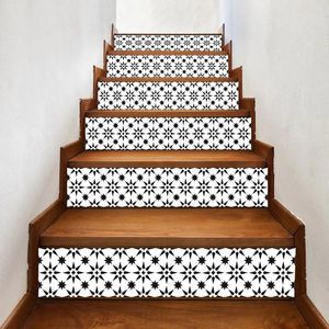 Väggklistermärken 6 st/set 3d svart mandala trappa trapp stiger golv klistermärke självhäftande diy trappa vattentät pvc dekal heminredning