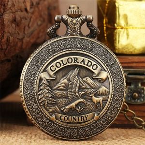 Vintage Watches Colorado Eagle Design Men Women Quartz Analog Pocket Watch with Necklace Pendant Chain Collectable Timepiece203U