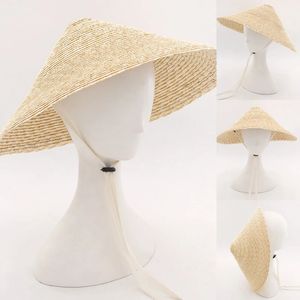 Straw Hats Cone Handmade Retro Rain Hat Weave Farmer Fishing Sunshade Classic Asian Dance Props 240309