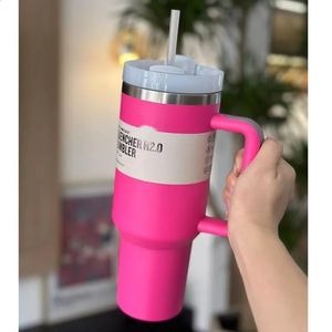 40 OZ Stainless Steel Vacuum Insulated Tumbler Cups With Lids And Straws Handle Straw Leakproof Flip Coffee Mugs Drop 240311
