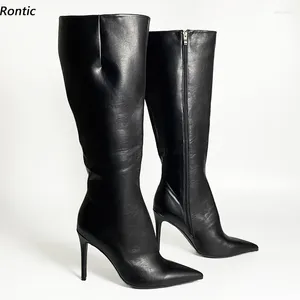 Stövlar rontisk anpassning handgjorda kvinnor vinter knä unisex stilett klackar pekade tå eleganta svarta dagliga skor USA storlek 5-15
