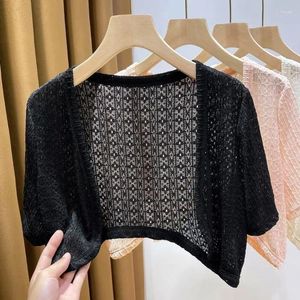 Women's Knits Open Front Short Sleeve Chiffon Shrug Cardigan Fashion Cover Up Shawl Coat Pink White Black Women Cropped Sheer Bolero Top