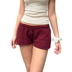 Women's Shorts Women Drawstring Summer Slim Solid Color Elastic Low Waist Short Pants Lounge With Two Side Pockets