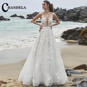 Chandela chic moderni abiti da sposa moderni a-line cinghie spaghetti Appliques Abito da sposa Robe de Mariee per donne realizzate su misura 240407