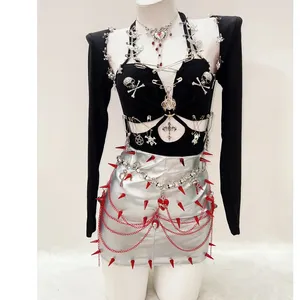 Regatas femininas y2k t camisa harajuku moda topo sexy gótico regata punk crânio e roupas de menina