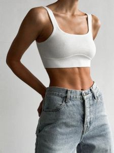 Tops Solid White Tank Top Women Summer Clothes Square Collar Bottom Corset Sleeveless Y2k Accessories Cute Ropa De Mujer Streetwear