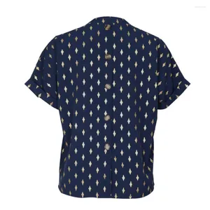 Blusas femininas camisa elegante com decote em v túnica respirável verão tops com padrão de losango detalhe de babado para uso casual solto