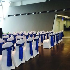 50pcs/Lot Stretch Wedding Chair Cover Satin Fabric Bow Tie Ribbon Band Wedding Party Birthday Decorations