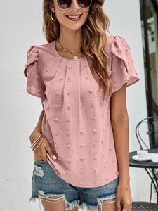 Women's T Shirts Summer T-shirt 2024 Fashion Jacquard V Neck Short Sleeve Blouses Elegant Office Work Lady Shirt Casual Chiffon Tops