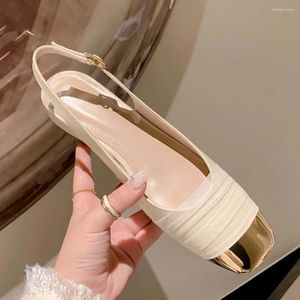 Casual Shoes Women's Thick Heel Baotou Sandaler Womens Summer Fashion Versatile French Color Block Low Flats Women