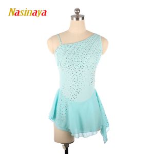 Vestidos personalizados para crianças, fantasias de patinação artística, vestidos de competição, vestidos, saias azuis de patinação