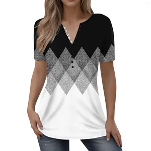 Camiseta feminina verão com decote em v camiseta de alta qualidade moda manga curta roupas tendência de rua impresso retalhos topo solto casual wear