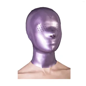 Bras sätter Monnik Purple Latex Hood Mask med bikakan öppna ögon för Catsuit Cosplay Fetish Party Costume