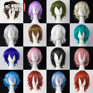 30cm Cosplay short Wig HSIU Black white purple blue red high temperature fiber Synthetic Wig Party Wig multi 17color 240305