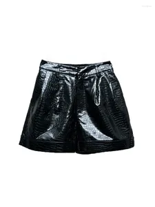 Shorts femininos de couro cintura alta casual moda 2024 verão 1127