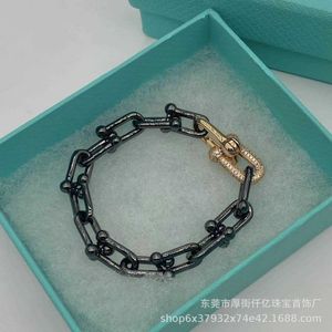 Original brand TFF High Edition Hardwear Series Horseshoe Black Gold Bracelet s925 Sterling Silver Fashion Grade Feel With logo