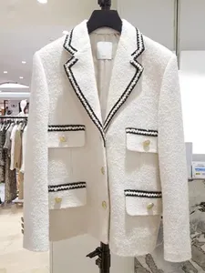 Новинка осени 2024 года, белый однобортный твидовый костюм с тканым краем, женский пиджак, весенний стиль, 2024