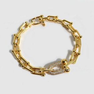 Original brand TFF horseshoe buckle female bracelet with diamond inlay U-shaped interlocking ring niche couple