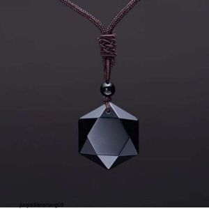 Obsidian pendant energy stone Obsidian six pointed star necklace mens and womens sweater chain jewelry
