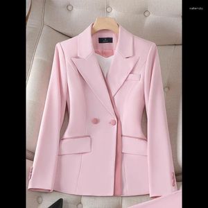 Ternos femininos mulheres blazer outono inverno moda retalhos rosa branco escritório senhoras negócios trabalho jaqueta casaco duplo botão formal feminino